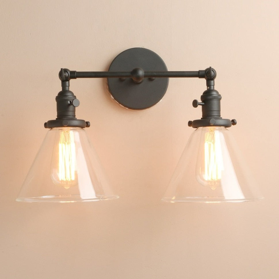 Norbell 2-bulb vintage vanity wall sconce shown in matte black finish