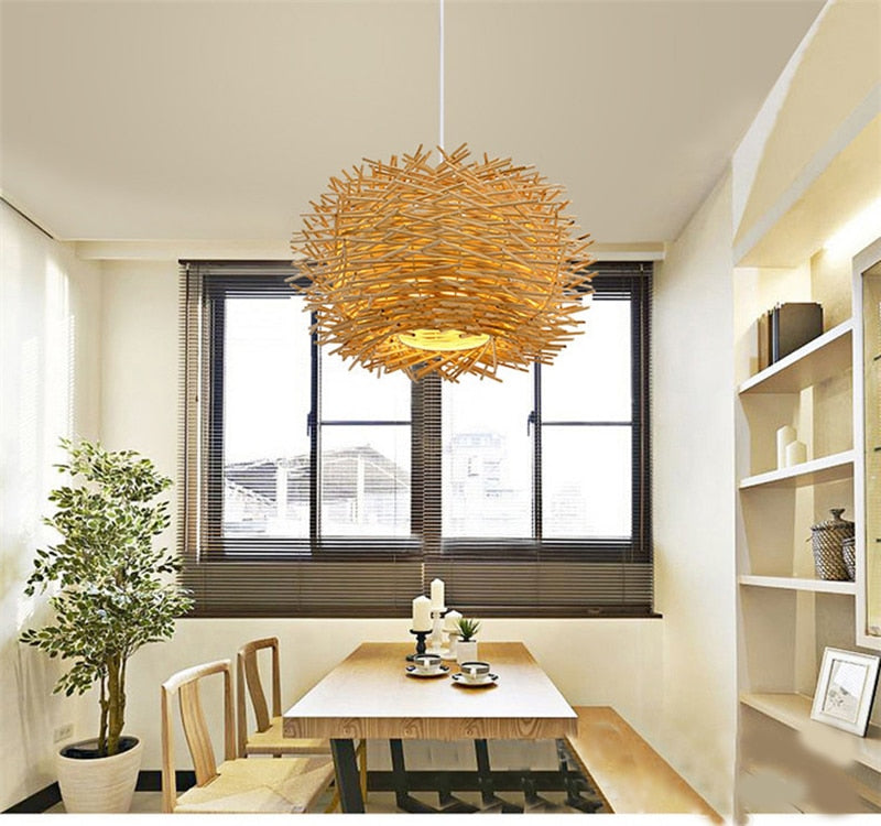 Handmade Rattan Bird Nest Pendant Light