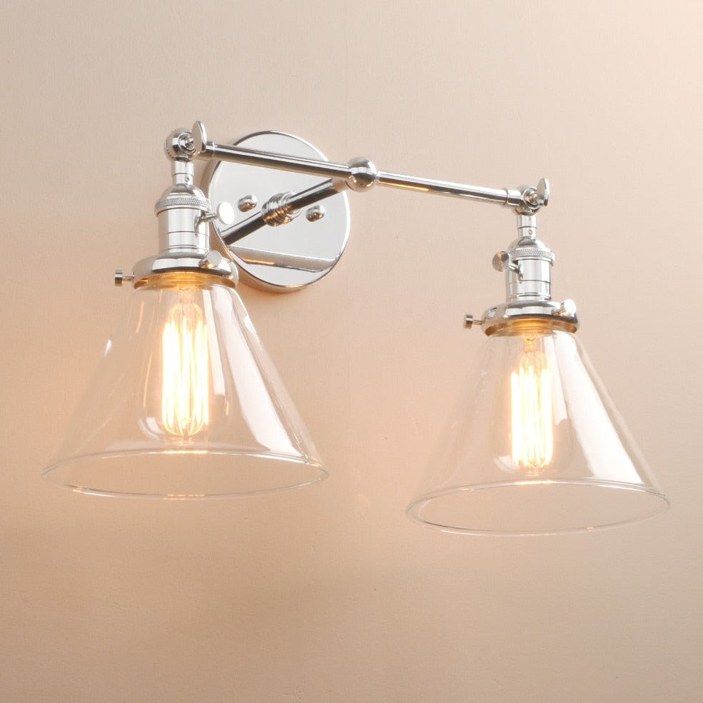 Norbell 2-bulb vintage vanity wall sconce shown in polished chrome