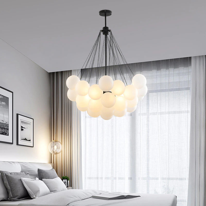 modern multi-globe bubble chandelier with black hardware in large 37 bulbs