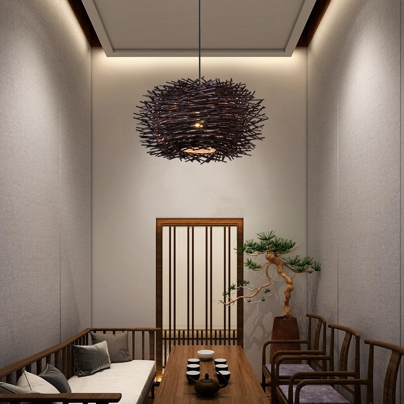 Handmade Rattan Bird Nest Pendant Light