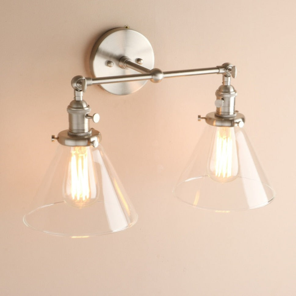 Norbell 2-bulb vintage vanity wall sconce shown in brushed nickel
