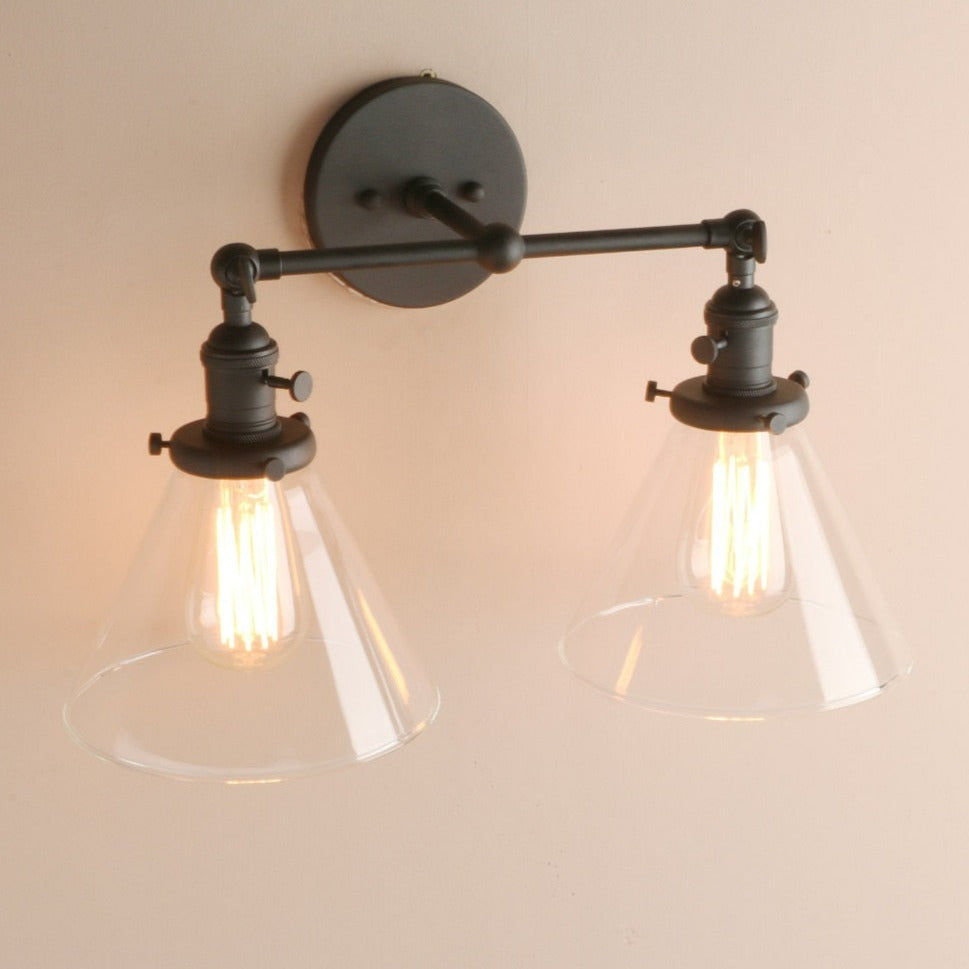 Norbell 2-bulb vintage vanity wall sconce shown in matte black finish