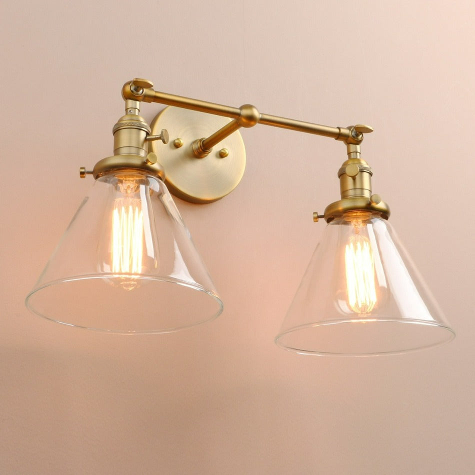 Norbell 2-bulb vintage vanity wall sconce shown in brushed gold finish