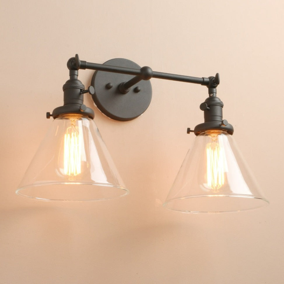 Norbell 2-bulb vintage vanity wall sconce shown in matte black finish