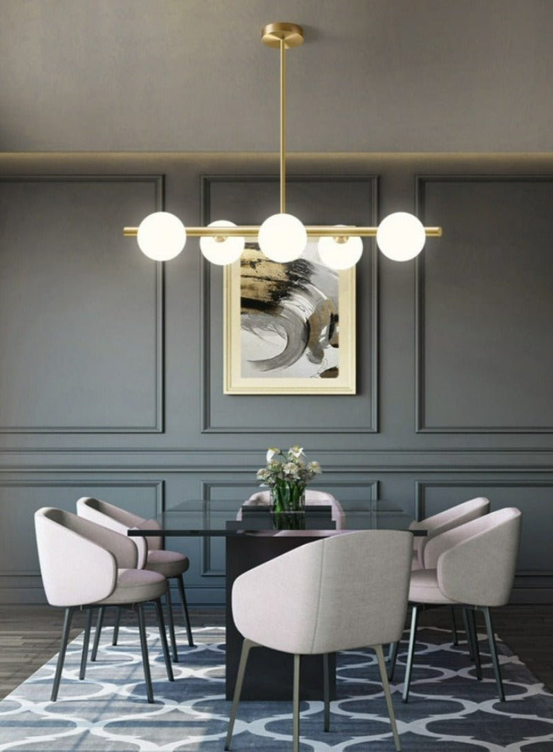 five globe modern horizontal chandelier