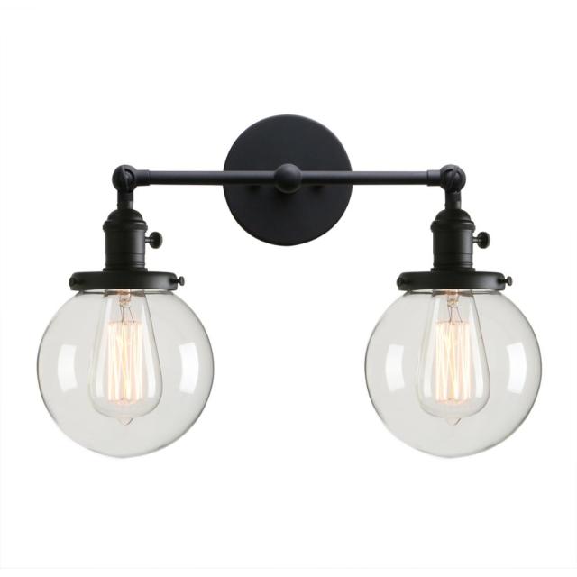 farmhouse Style Double Globe Edison Bulb Wall sconce shown in Black finish
