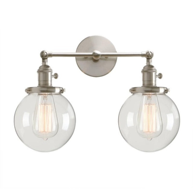 farmhouse Style Double Globe Edison Bulb Wall sconce in Brushed Nickel finish