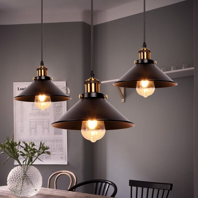 Black Vintage Style hanging pendant cafe lighting with edison bulb