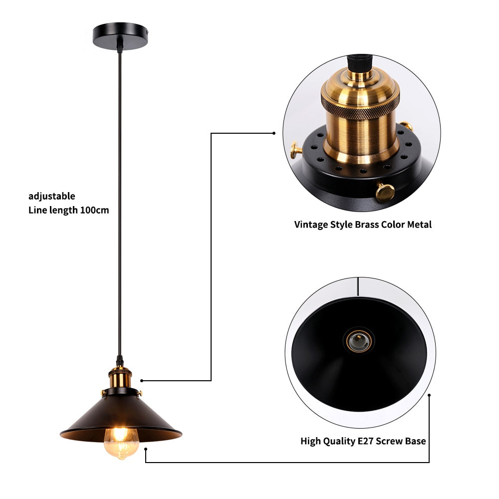 Close up of features of Black Retro hanging pendant cafe lighting
