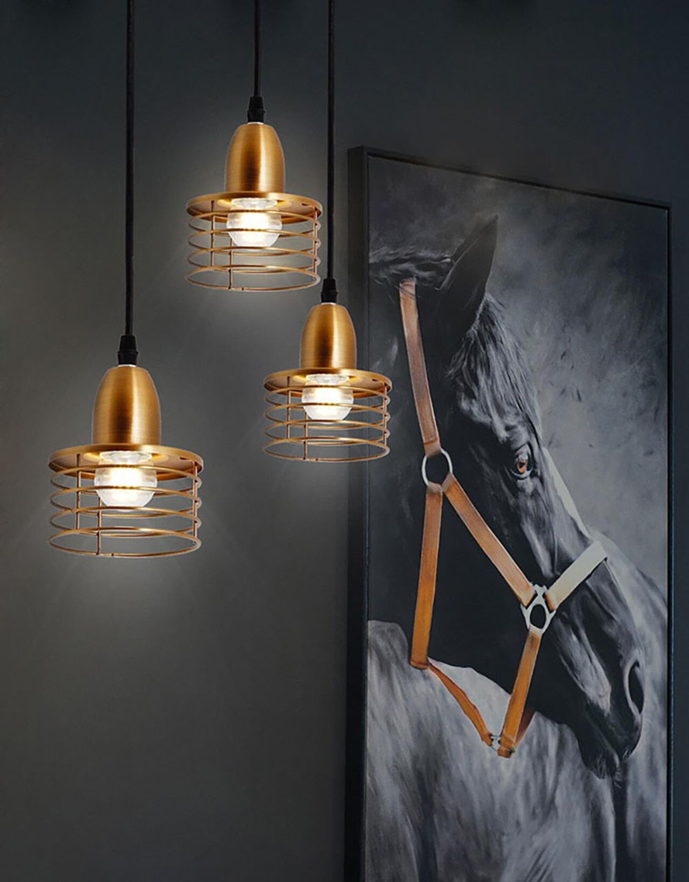 Industrial caged spotlights in Copper