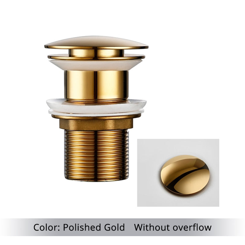 Pop Up Bathroom Sink Drain in  polished gold without overflow
