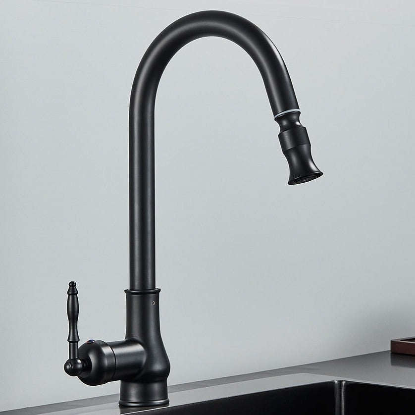 Single Hole antique style black kitchen faucet with pull down sprayer 