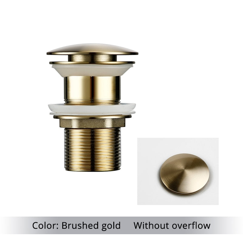 Pop Up Bathroom Sink Drain in brushed gold without overflow
