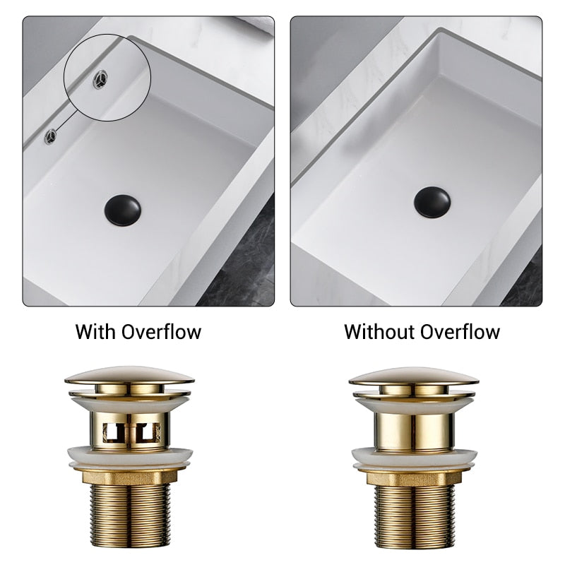 Illustration showing whether a customer needs a pop up drain with overflow or without overflow