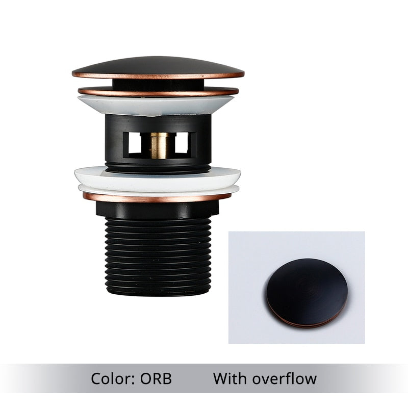 Pop Up Bathroom Sink Drain in  matte black overflow