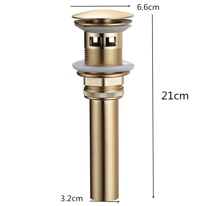 dimensions of pop up, push down bathroom sink drain in brushed gold
