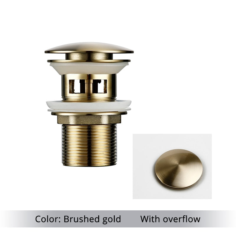 Pop Up Bathroom Sink Drain in  brushed gold with overflow