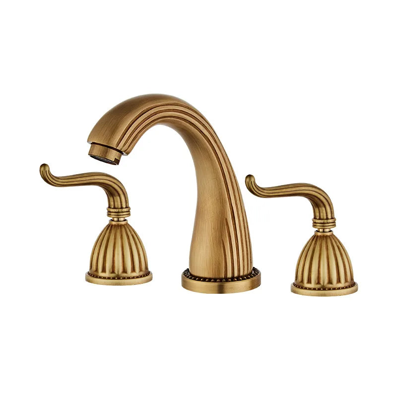 Elegant antique gold three hole deck mounted bathroom faucet