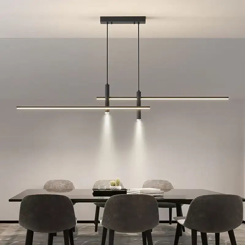 Modern Minimalist Horizontal Light Shown over a dining table