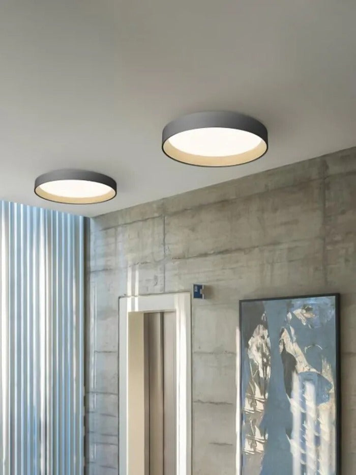 modern minimalist ceiling light shown in light gray finish
