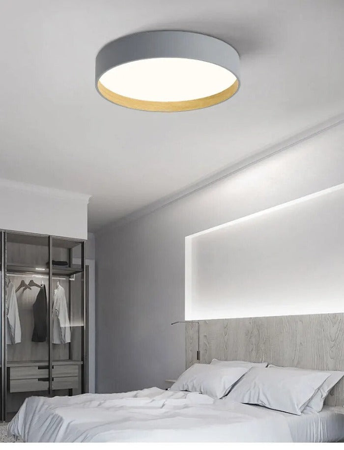 Modern minimalist flush mount ceiling light shown in gray
