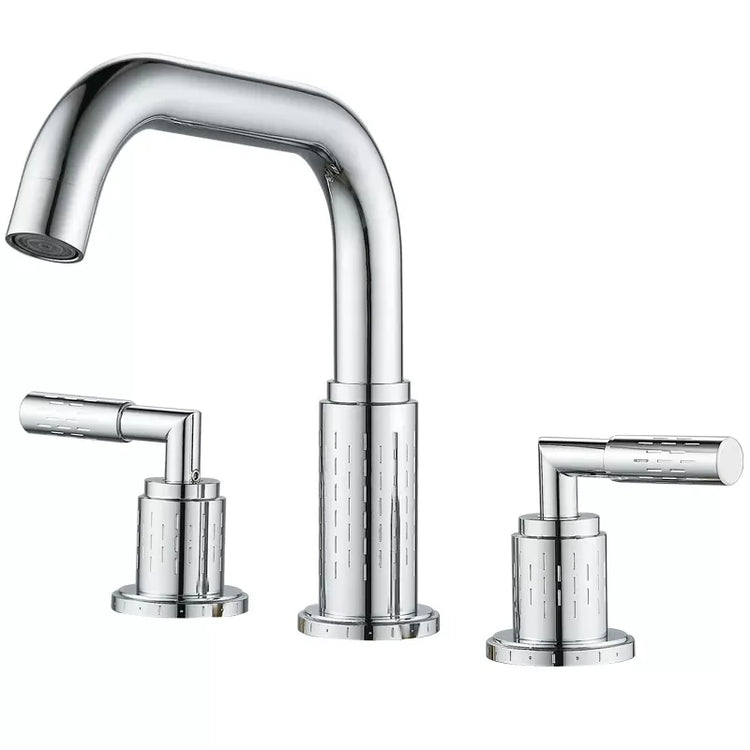 Contemporary Chrome widespread bathroom faucet, three hole, two handles