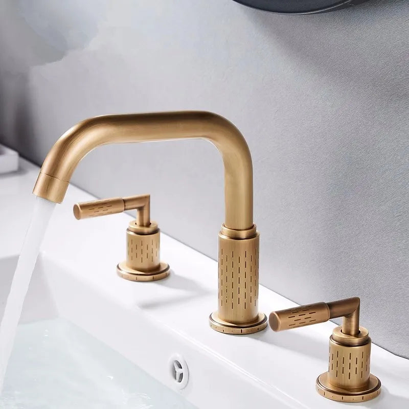 Contemporary Faucet with Squared angles shown in antique gold