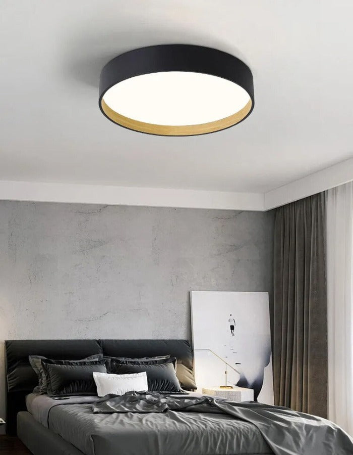 modern minimalist ceiling light shown in black finish