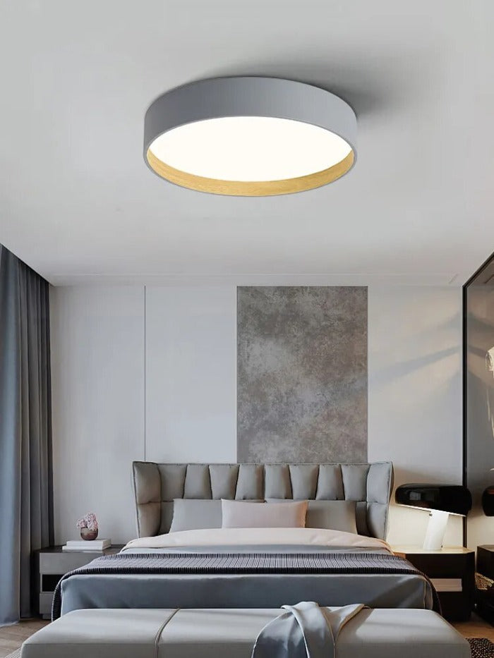 modern minimalist ceiling light shown in light gray finish