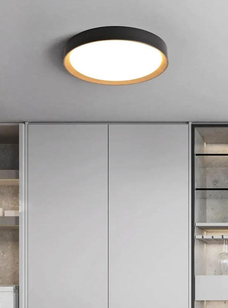 Modern minimalist ceiling light shown in black finish