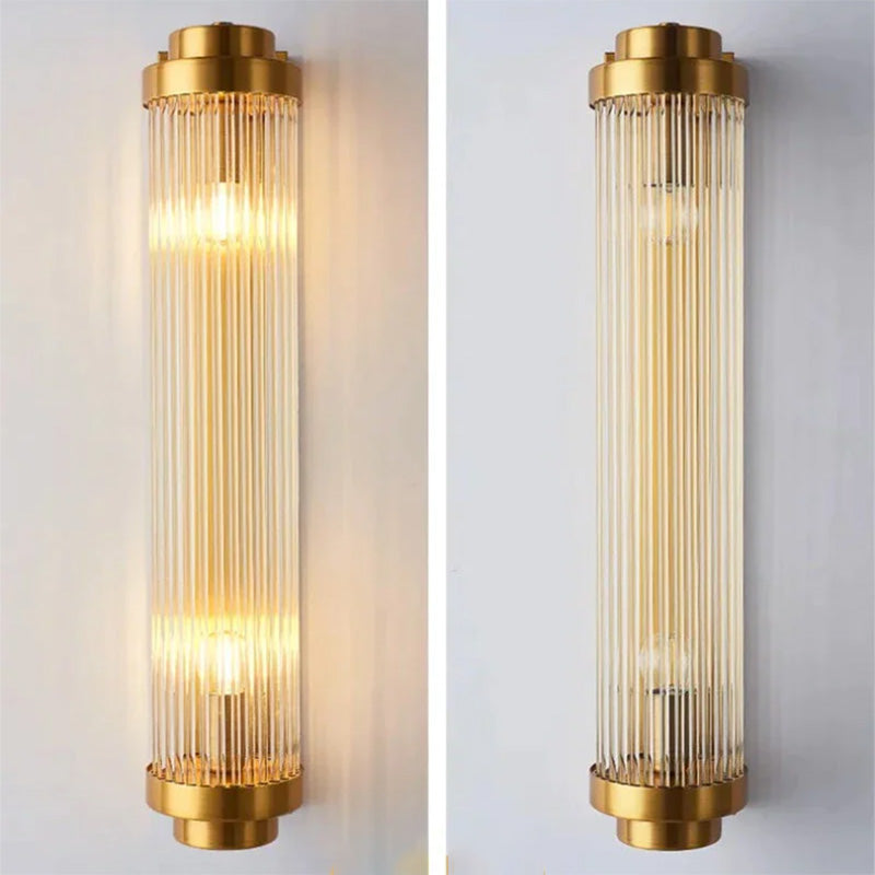 Dalton Deco Style Fluted column wall sconce shown in on and off position