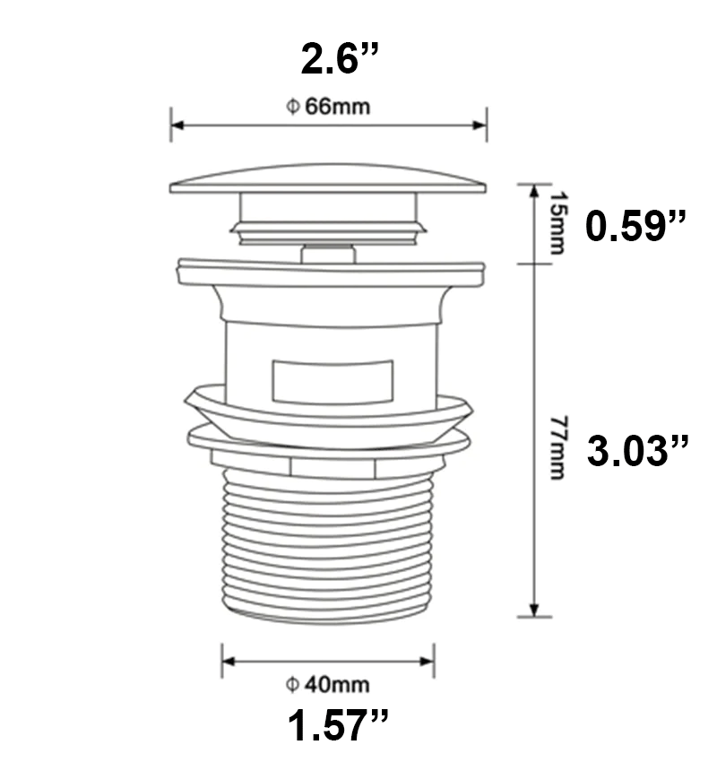dimensions of pop-up bathroom sink drain, available in 11 finishes