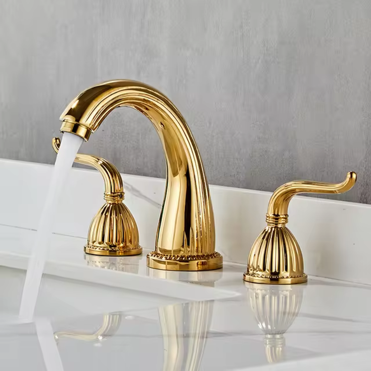 Elegant Gold wide-spread Bathroom Faucet, three hole, two handle