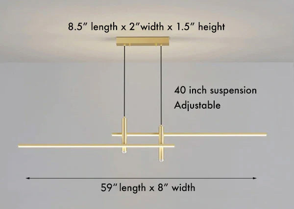Dimensions of modern horizontal light with two spotlights. 59 inch horizontal Width