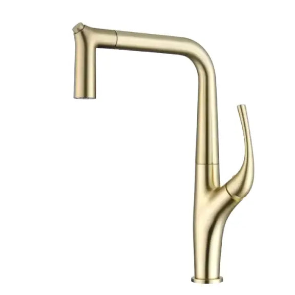 Modern Kitchen Faucet with pull out sprayer, single hole, single handle shown in brushed gold