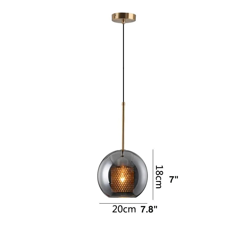 smoky gray glass pendant globe light with honeycomb interior shade shown in small 
