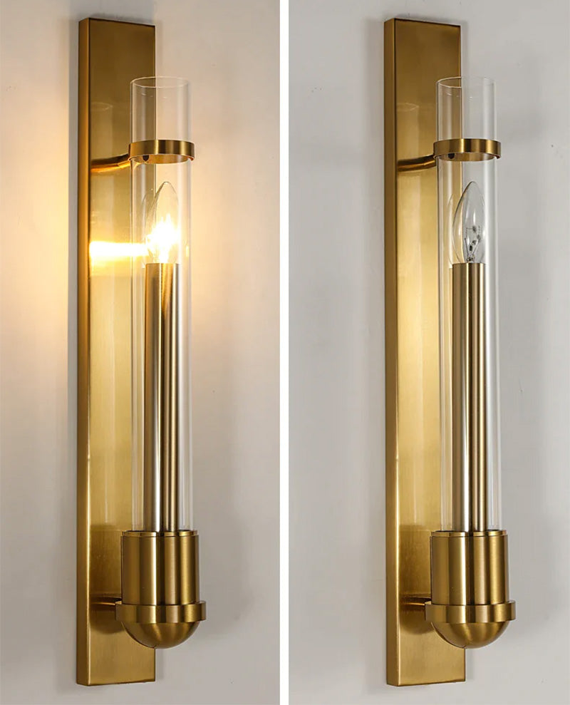 Southall modern candlestick wall sconce shown in on and off positions