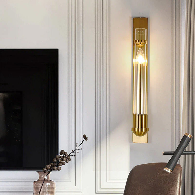 Southall candlestick wall sconce shown in a media room