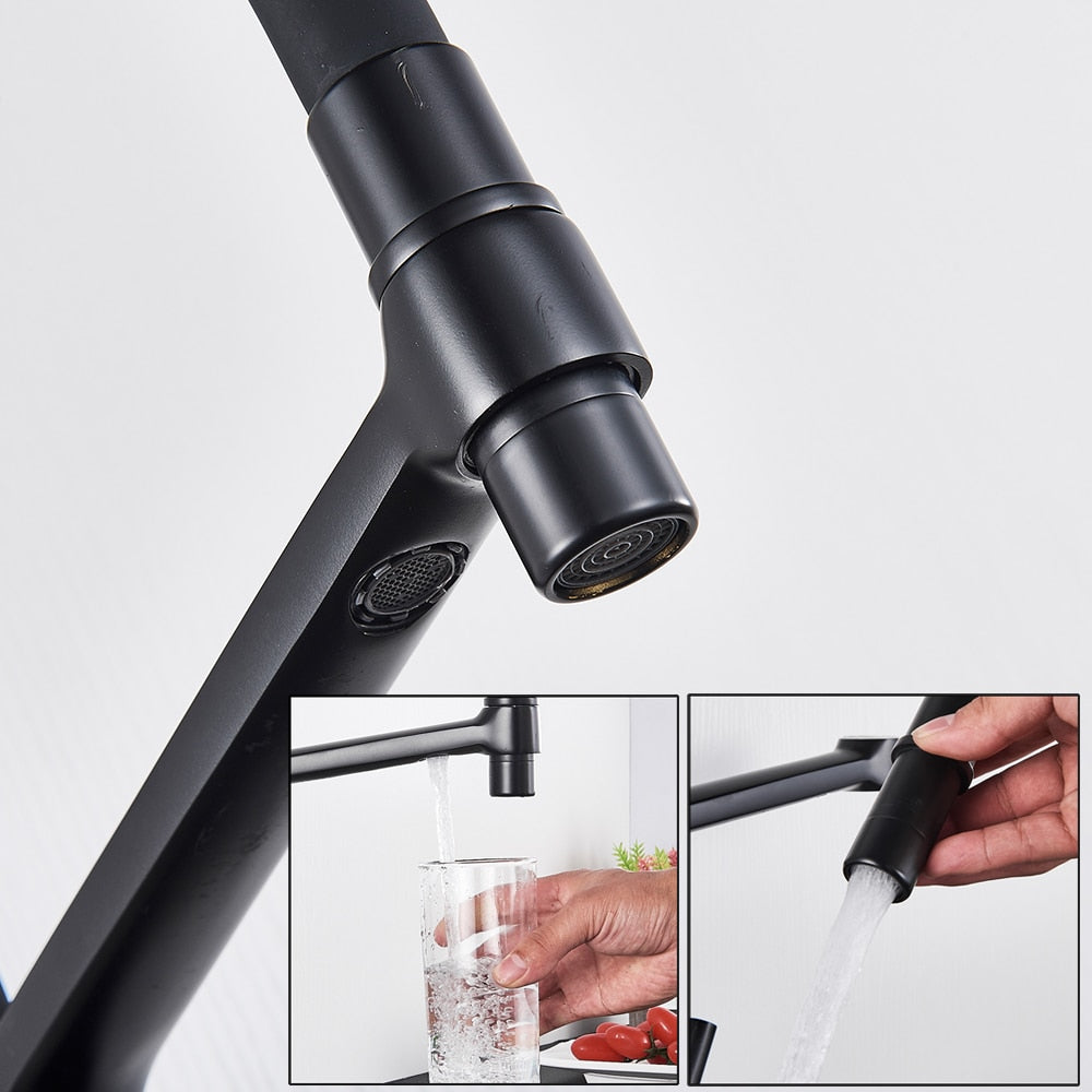 Close up view of Kitchen Faucet with built in water filter in Black