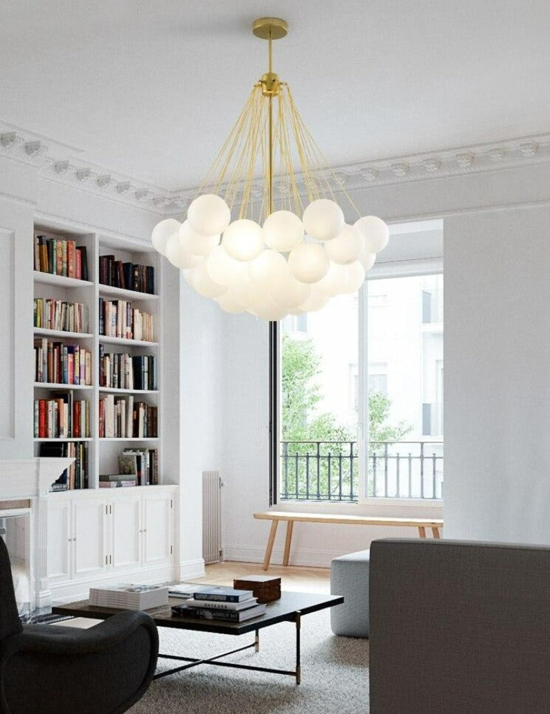 Modern bubble chandelier with gold hardware in large 37 globes