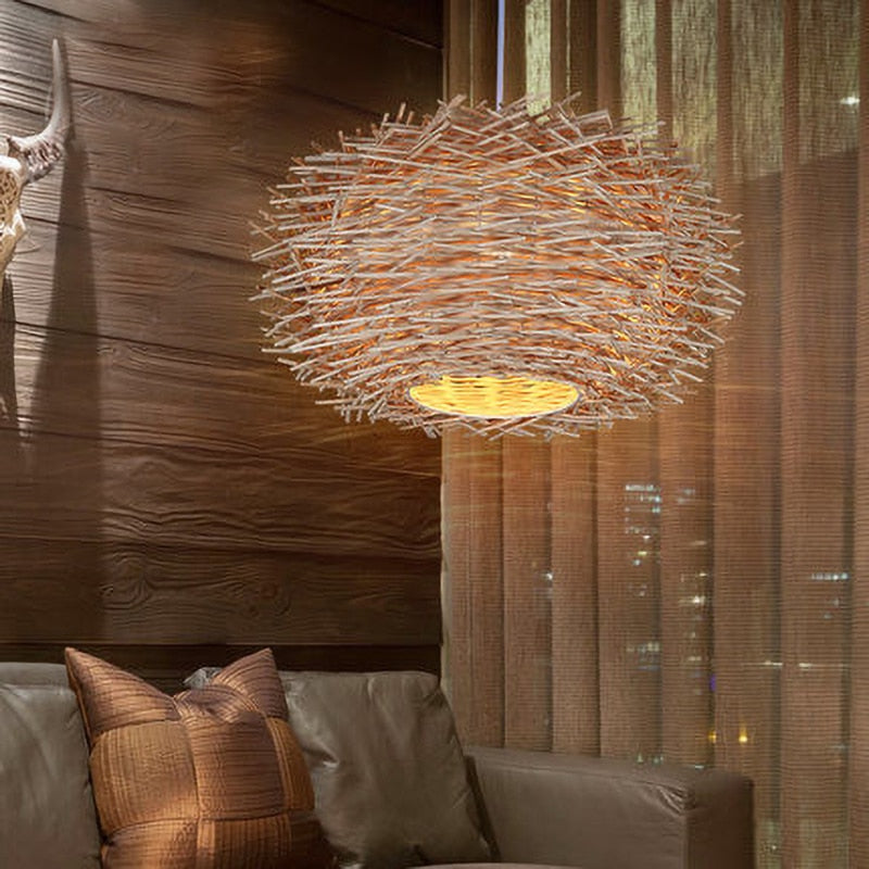 Hand Woven Rattan birds nest hanging pendant light in natural