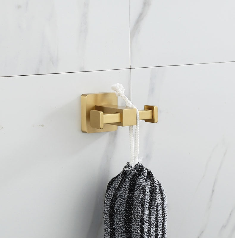 brushed gold double bathroom hook