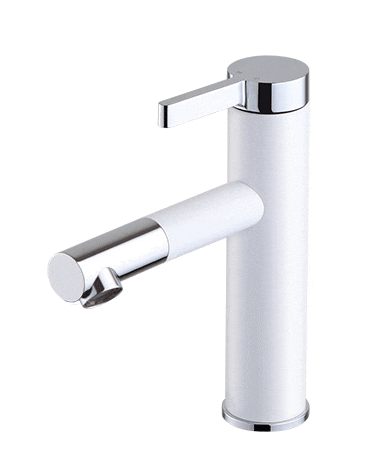 European Style bathroom Faucet with drinking fountain shown in white and chrome