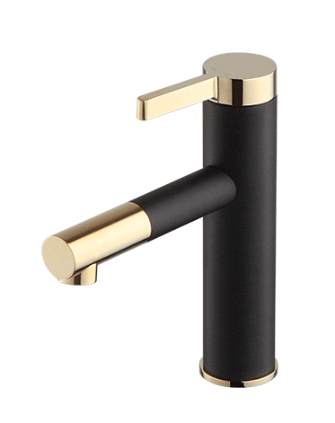  bathroom Faucet with drinking fountain. single hole, single handle shown in black and gold