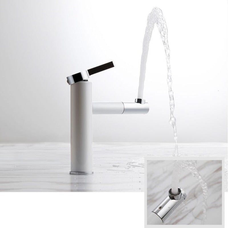 bathroom faucet with drinking fountain shown in white and chrome, single hole, single handle