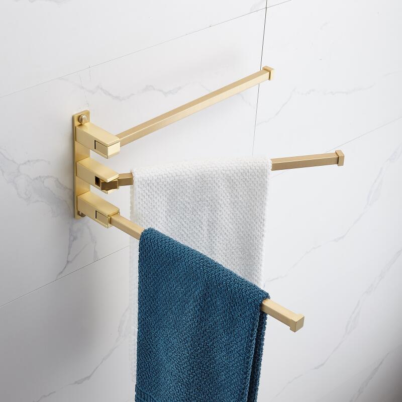 brushed gold swing arm three towel bar holder