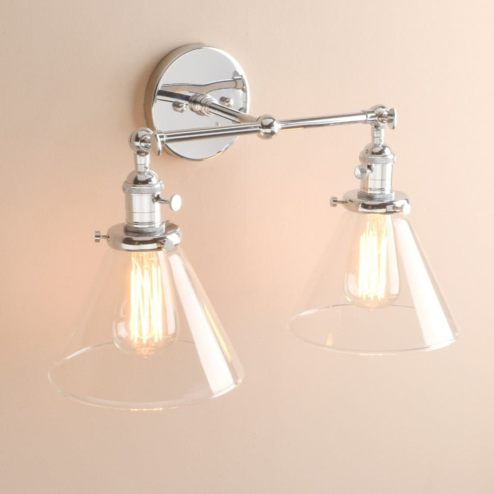 Norbell 2-bulb vintage vanity wall sconce shown in chrome