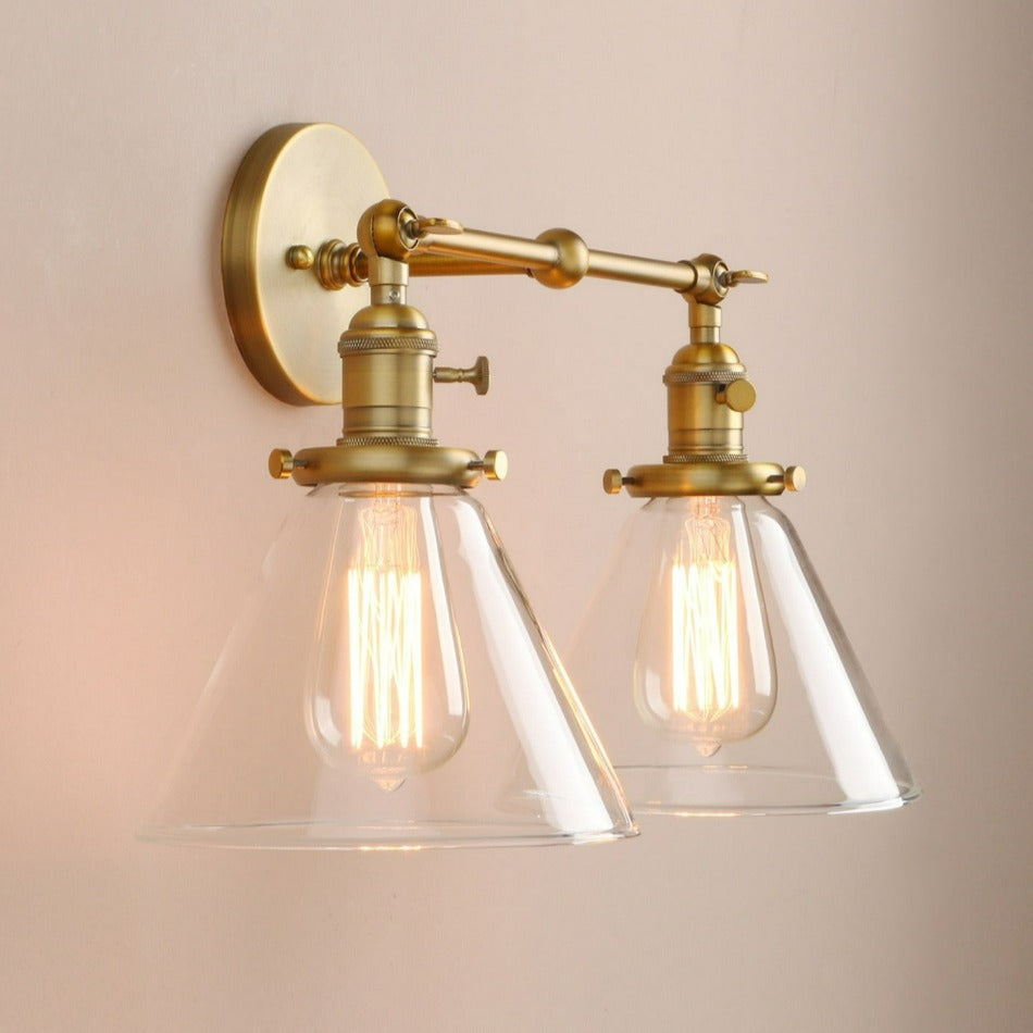 Norbell 2-bulb vintage vanity wall sconce shown in brushed gold finish