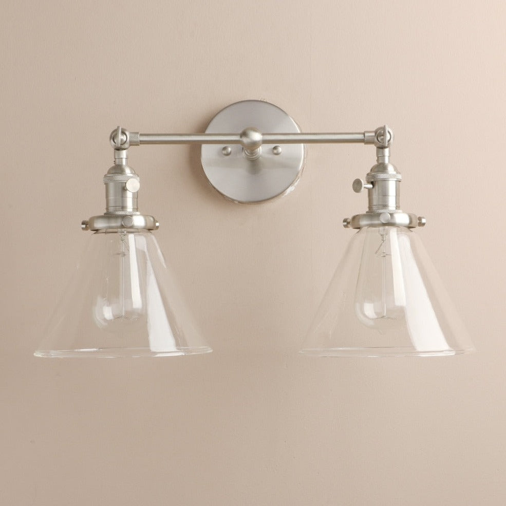 Norbell 2-bulb vintage vanity wall sconce shown in brushed nickel finish